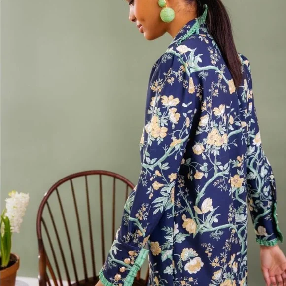 Tuckernuck Night Bloom Twiggy Dress With Green Trim And Gold Buttons - Picture 2 of 9